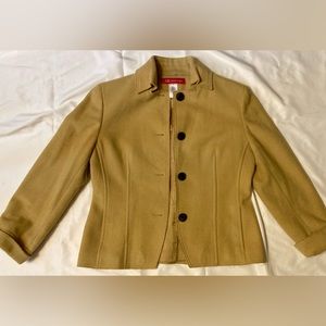 Anne Klein Coat Jacket Size 8 Button up Blazer mustard yellow felt wool Womens